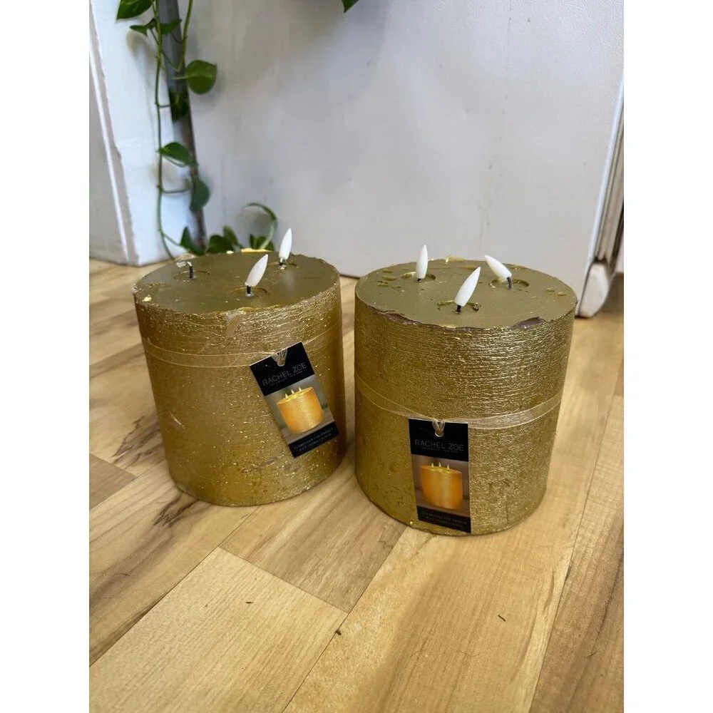 Rachel Zoe Gold Flameless LED Pillar Candles – Set of 2